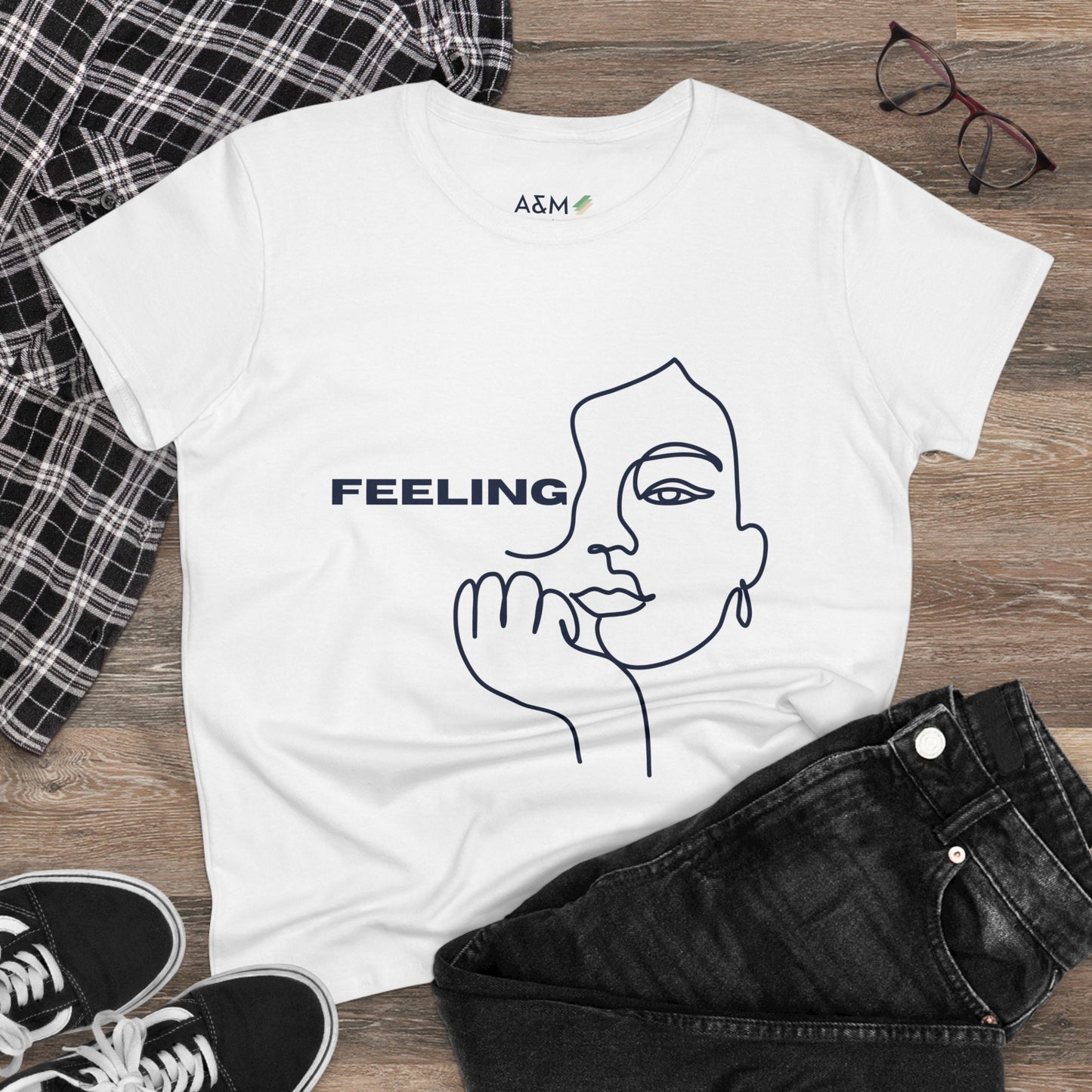 Feeling Line Art Tee | Minimalist Face Design